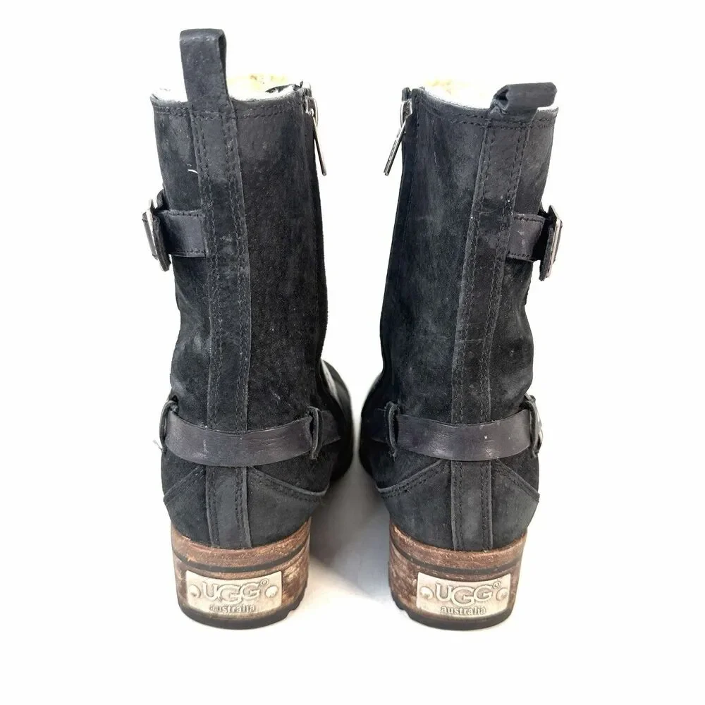 UGG Australia ENDELL Black Waterproof Suede Logo Biker Boots US 8 5604